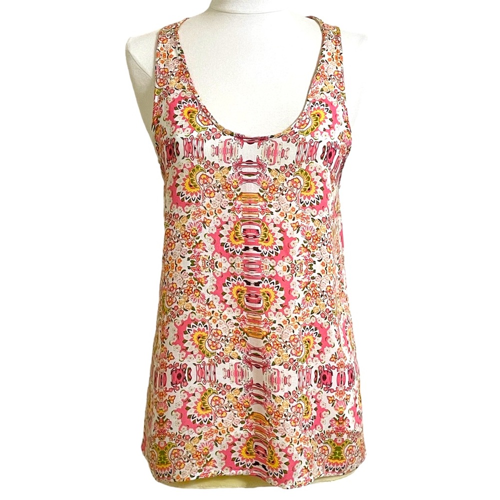 LUCY & LAUREL Womens Pink Orange Printed Silky Open Back Tank Top Size Medium - Picture 5 of 11
